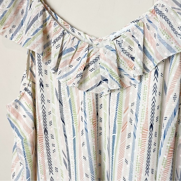 Skies Are Blue ruffle boho top 2X stripe blouse shirt sleeveless white spring - Picture 4 of 11